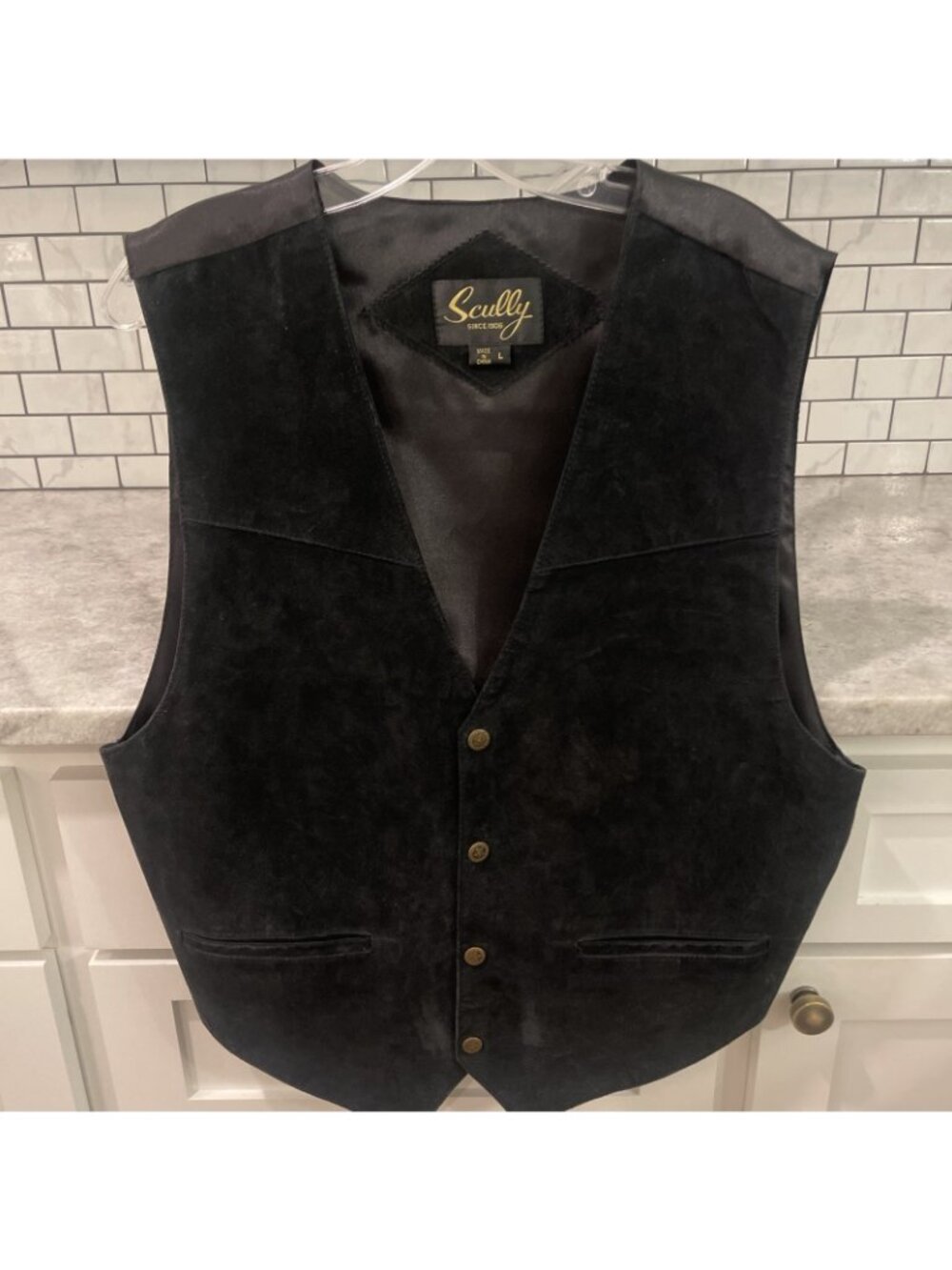 Scully Black Leather Vest Mens Large Suede Western Lined Snap Front Southwestern - Picture 2 of 13